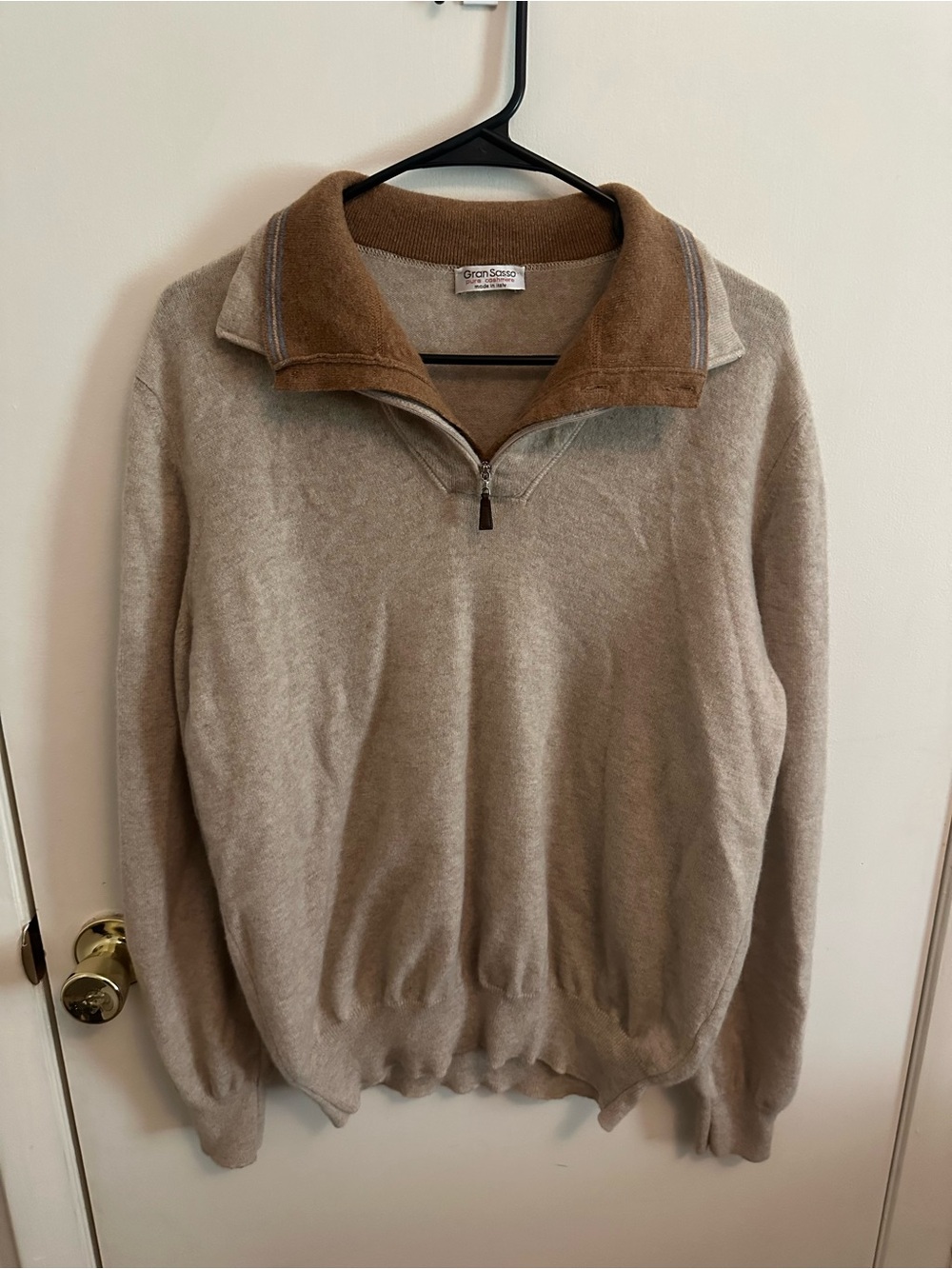Gran Sasso Taupe Half-Zip Sweater with Brown Collar